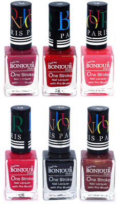 

Bonjour Paris Candy Color Long Lasting Nail paint For Teen Girls Women Nail Polish set A 171 Mauve-Red-Light Pink-Pink-Black-Coffee(Pack of 6)