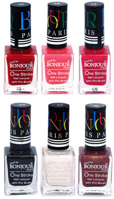 

Bonjour Paris Candy Color Long Lasting Nail paint For Teen Girls Women Nail Polish set A 189 Red-Light Pink-Pink-Black-White-Coffee(Pack of 6)