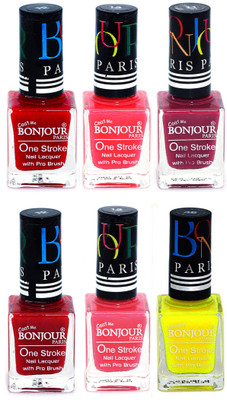 

Bonjour Paris Candy Color Long Lasting Nail paint For Teen Girls Women Nail Polish set A 141 Red-Pink-Mauve-Red-Light Pink-Yellow(Pack of 6)