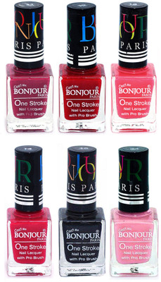 

Bonjour Paris Candy Color Long Lasting Nail paint For Teen Girls Women Nail Polish set A 169 Mauve-Red-Light Pink-Pink-Black-Babby Pink(Pack of 6)