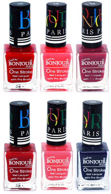 

Bonjour Paris Candy Color Long Lasting Nail paint For Teen Girls Women Nail Polish set A 129 Red-Pink-Mauve-Red-Light Pink-Blue(Pack of 6)