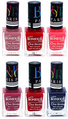 

Bonjour Paris Candy Color Long Lasting Nail paint For Teen Girls Women Nail Polish set A 108 Mauve-Red-Pink-Mauve-Red-Blue(Pack of 6)