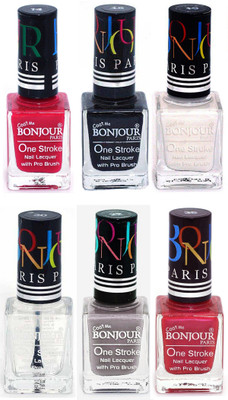 

Bonjour Paris Candy Color Long Lasting Nail paint For Teen Girls Women Nail Polish set A 221 Pink-Black-White-Top coat-Light Gray-Maroon(Pack of 6)