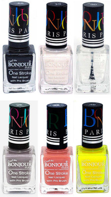 

Bonjour Paris Candy Color Long Lasting Nail paint For Teen Girls Women Nail Polish set A 246 Black-White-Top coat-Light Gray-Nude-Yellow(Pack of 6)