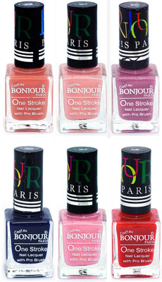 

Bonjour Paris Candy Color Long Lasting Nail paint For Teen Girls Women Nail Polish set A 293 Nude-Nude-Light Purple-Blue-Babby Pink-Red(Pack of 6)