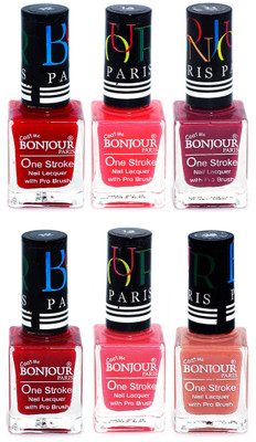 

Bonjour Paris Candy Color Long Lasting Nail paint For Teen Girls Women Nail Polish set A 126 Red-Pink-Mauve-Red-Light Pink-Nude(Pack of 6)