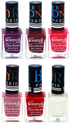 

Bonjour Paris Candy Color Long Lasting Nail paint For Teen Girls Women Nail Polish set A 43 Plum-Dark Red-Pink-Mauve-Red-White(Pack of 6)