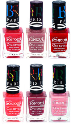 

Bonjour Paris Candy Color Long Lasting Nail paint For Teen Girls Women Nail Polish set A 87 Pink-Mauve-Red-Pink-Mauve-Babby Pink(Pack of 6)