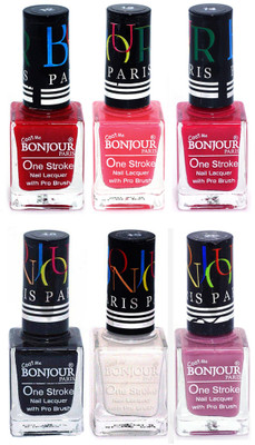 

Bonjour Paris Candy Color Long Lasting Nail paint For Teen Girls Women Nail Polish set A 185 Red-Light Pink-Pink-Black-White-Light Purple(Pack of 6)