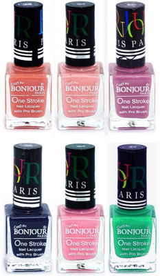 

Bonjour Paris Candy Color Long Lasting Nail paint For Teen Girls Women Nail Polish set A 292 Nude-Nude-Light Purple-Blue-Babby Pink-Green(Pack of 6)