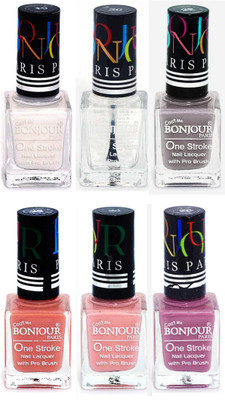 

Bonjour Paris Candy Color Long Lasting Nail paint For Teen Girls Women Nail Polish set A 247 White-Top coat-Light Gray-Nude-Nude-Light Purple(Pack of 6)