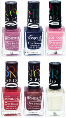 

Bonjour Paris Candy Color Long Lasting Nail paint For Teen Girls Women Nail Polish set A 307 Light Purple-Blue-Babby Pink-Maroon-Coffee-White(Pack of 6)