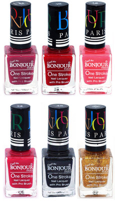 

Bonjour Paris Candy Color Long Lasting Nail paint For Teen Girls Women Nail Polish set A 173 Mauve-Red-Light Pink-Pink-Black-Golden(Pack of 6)