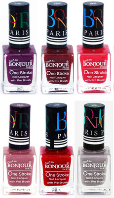 

Bonjour Paris Candy Color Long Lasting Nail paint For Teen Girls Women Nail Polish set A 35 Plum-Dark Red-Pink-Mauve-Red-Light Gray(Pack of 6)