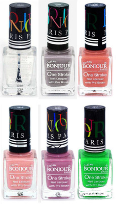 

Bonjour Paris Candy Color Long Lasting Nail paint For Teen Girls Women Nail Polish set A 272 Top coat-Light Gray-Nude-Nude-Light Purple-Neon Green(Pack of 6)