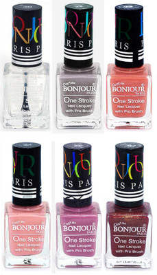 

Bonjour Paris Candy Color Long Lasting Nail paint For Teen Girls Women Nail Polish set A 264 Top coat-Light Gray-Nude-Nude-Light Purple-Coffee(Pack of 6)