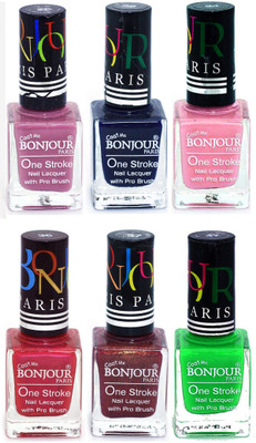 

Bonjour Paris Candy Color Long Lasting Nail paint For Teen Girls Women Nail Polish set A 314 Light Purple-Blue-Babby Pink-Maroon-Coffee-Neon Green(Pack of 6)