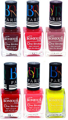 

Bonjour Paris Candy Color Long Lasting Nail paint For Teen Girls Women Nail Polish set A 75 Dark Red-Pink-Mauve-Red-Pink-Yellow(Pack of 6)