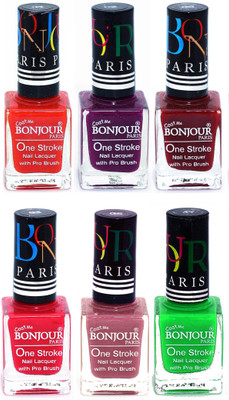 

Bonjour Paris Candy Color Long Lasting Nail paint For Teen Girls Women Nail Polish set A 25 Red-Plum-Dark Red-Pink-Mauve-Neon Green(Pack of 6)