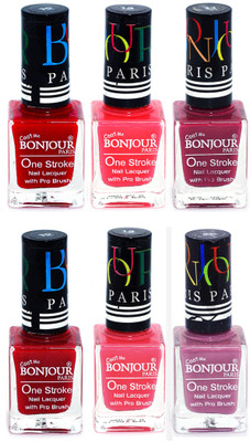 

Bonjour Paris Candy Color Long Lasting Nail paint For Teen Girls Women Nail Polish set A 128 Red-Pink-Mauve-Red-Light Pink-Light Purple(Pack of 6)