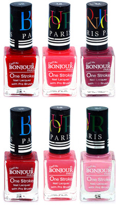 

Bonjour Paris Candy Color Long Lasting Nail paint For Teen Girls Women Nail Polish set A 130 Red-Pink-Mauve-Red-Light Pink-Babby Pink(Pack of 6)