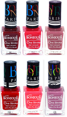 

Bonjour Paris Candy Color Long Lasting Nail paint For Teen Girls Women Nail Polish set A 62 Dark Red-Pink-Mauve-Red-Pink-Light Purple(Pack of 6)