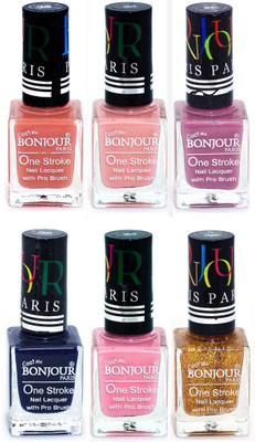 

Bonjour Paris Candy Color Long Lasting Nail paint For Teen Girls Women Nail Polish set A 289 Nude-Nude-Light Purple-Blue-Babby Pink-Golden(Pack of 6)