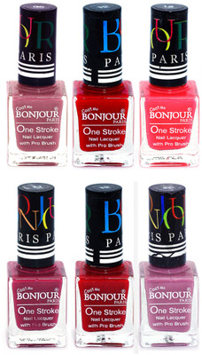

Bonjour Paris Candy Color Long Lasting Nail paint For Teen Girls Women Nail Polish set A 107 Mauve-Red-Pink-Mauve-Red-Light Purple(Pack of 6)