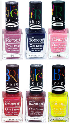 

Bonjour Paris Candy Color Long Lasting Nail paint For Teen Girls Women Nail Polish set A 315 Light Purple-Blue-Babby Pink-Maroon-Coffee-Yellow(Pack of 6)