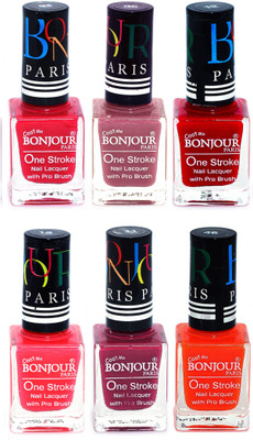 

Bonjour Paris Candy Color Long Lasting Nail paint For Teen Girls Women Nail Polish set A 96 Pink-Mauve-Red-Pink-Mauve-Neon Orange(Pack of 6)
