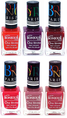

Bonjour Paris Candy Color Long Lasting Nail paint For Teen Girls Women Nail Polish set A 16 Red-Plum-Dark Red-Pink-Mauve-Maroon(Pack of 6)