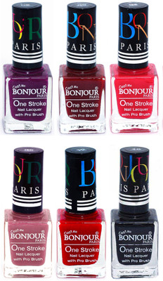 

Bonjour Paris Candy Color Long Lasting Nail paint For Teen Girls Women Nail Polish set A 32 Plum-Dark Red-Pink-Mauve-Red-Black(Pack of 6)