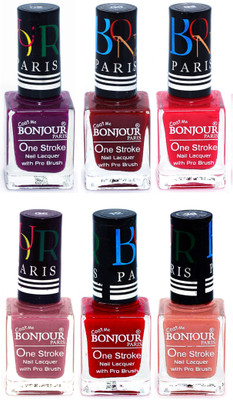 

Bonjour Paris Candy Color Long Lasting Nail paint For Teen Girls Women Nail Polish set A 36 Plum-Dark Red-Pink-Mauve-Red-Nude(Pack of 6)