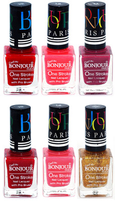 

Bonjour Paris Candy Color Long Lasting Nail paint For Teen Girls Women Nail Polish set A 134 Red-Pink-Mauve-Red-Light Pink-Golden(Pack of 6)