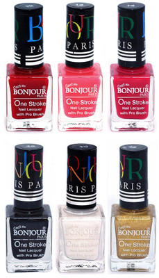 

Bonjour Paris Candy Color Long Lasting Nail paint For Teen Girls Women Nail Polish set A 193 Red-Light Pink-Pink-Black-White-Golden(Pack of 6)