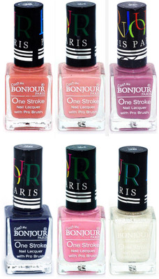 

Bonjour Paris Candy Color Long Lasting Nail paint For Teen Girls Women Nail Polish set A 288 Nude-Nude-Light Purple-Blue-Babby Pink-White(Pack of 6)