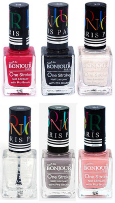 

Bonjour Paris Candy Color Long Lasting Nail paint For Teen Girls Women Nail Polish set A 217 Pink-Black-White-Top coat-Light Gray-Nude(Pack of 6)
