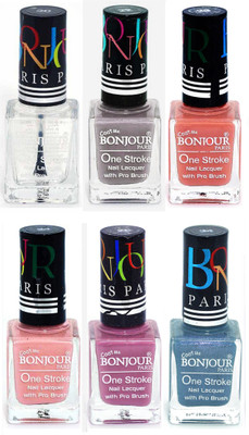 

Bonjour Paris Candy Color Long Lasting Nail paint For Teen Girls Women Nail Polish set A 267 Top coat-Light Gray-Nude-Nude-Light Purple-Sky Blue(Pack of 6)