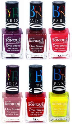 

Bonjour Paris Candy Color Long Lasting Nail paint For Teen Girls Women Nail Polish set A 51 Plum-Dark Red-Pink-Mauve-Red-Yellow(Pack of 6)