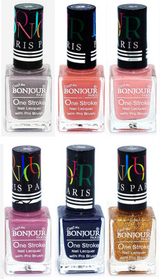 

Bonjour Paris Candy Color Long Lasting Nail paint For Teen Girls Women Nail Polish set A 278 Light Gray-Nude-Nude-Light Purple-Blue-Golden(Pack of 6)