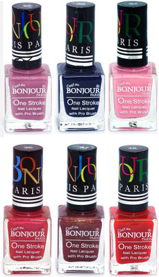 

Bonjour Paris Candy Color Long Lasting Nail paint For Teen Girls Women Nail Polish set A 312 Light Purple-Blue-Babby Pink-Maroon-Coffee-Red(Pack of 6)