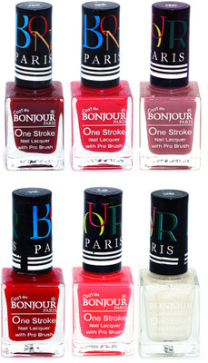 

Bonjour Paris Candy Color Long Lasting Nail paint For Teen Girls Women Nail Polish set A 67 Dark Red-Pink-Mauve-Red-Pink-White(Pack of 6)