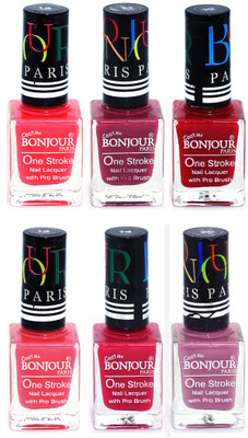 

Bonjour Paris Candy Color Long Lasting Nail paint For Teen Girls Women Nail Polish set A 148 Pink-Mauve-Red-Light Pink-Pink-Light Purple(Pack of 6)