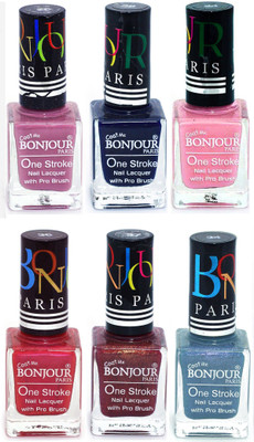 

Bonjour Paris Candy Color Long Lasting Nail paint For Teen Girls Women Nail Polish set A 309 Light Purple-Blue-Babby Pink-Maroon-Coffee-Sky Blue(Pack of 6)