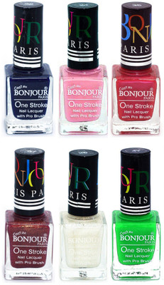 

Bonjour Paris Candy Color Long Lasting Nail paint For Teen Girls Women Nail Polish set A 322 Blue-Babby Pink-Maroon-Coffee-White-Neon Green(Pack of 6)