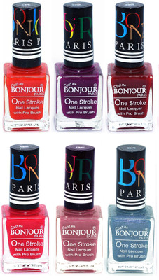 

Bonjour Paris Candy Color Long Lasting Nail paint For Teen Girls Women Nail Polish set A 20 Red-Plum-Dark Red-Pink-Mauve-Sky Blue(Pack of 6)
