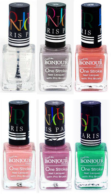 

Bonjour Paris Candy Color Long Lasting Nail paint For Teen Girls Women Nail Polish set A 269 Top coat-Light Gray-Nude-Nude-Light Purple-Green(Pack of 6)