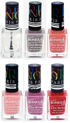 

Bonjour Paris Candy Color Long Lasting Nail paint For Teen Girls Women Nail Polish set A 270 Top coat-Light Gray-Nude-Nude-Light Purple-Red(Pack of 6)