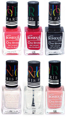 

Bonjour Paris Candy Color Long Lasting Nail paint For Teen Girls Women Nail Polish set A 201 Light Pink-Pink-Black-White-Top coat-Nude(Pack of 6)