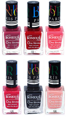

Bonjour Paris Candy Color Long Lasting Nail paint For Teen Girls Women Nail Polish set A 166 Mauve-Red-Light Pink-Pink-Black-Nude(Pack of 6)